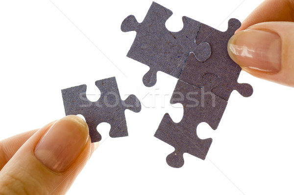 Puzzle parçaları bilmece başarı parmak oyunları Stok fotoğraf © choreograph