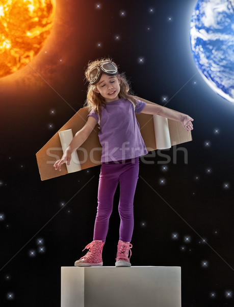 Düşler astronot çocuk astronot kostüm gülümseme Stok fotoğraf © choreograph