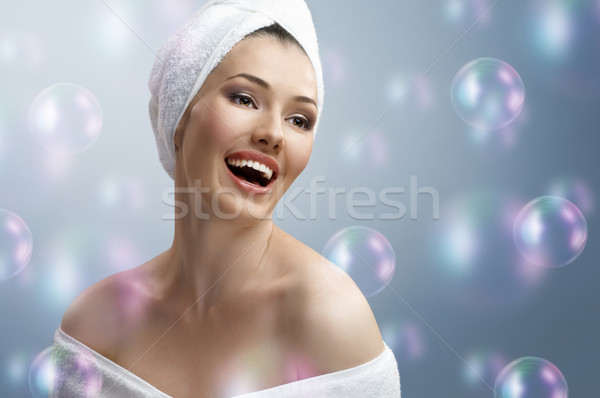 Nő gyönyörű lány nők test kék fürdő Stock fotó © choreograph