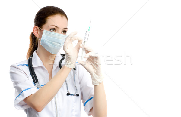 Orvos tart injekciós tű kéz üzlet egészség Stock fotó © choreograph