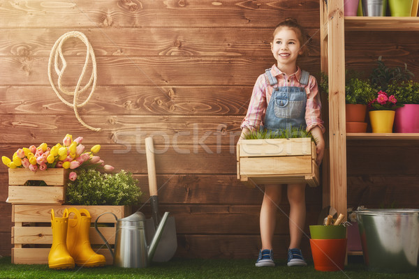 girl caring for her plants Stock photo © choreograph