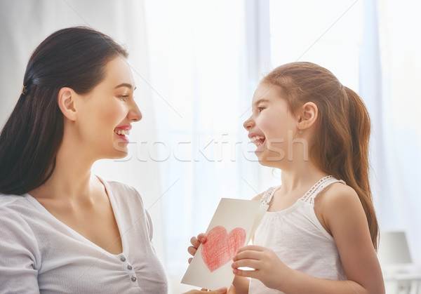 Stockfoto: Dochter · moeder · kind · briefkaart · mamma