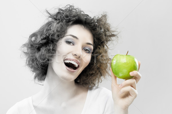 Comer verde manzana hermosa esbelto nina Foto stock © choreograph
