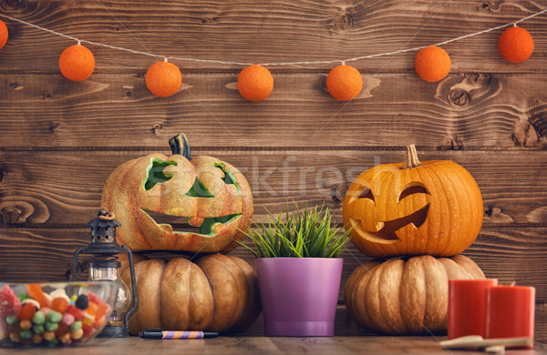 Stock photo: Carving pumpkin on the table