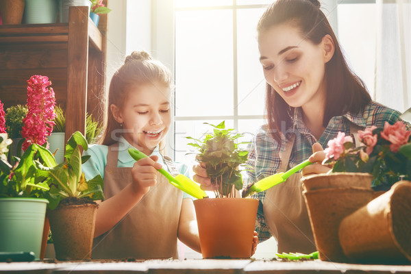 Foto stock: Família · feliz · primavera · dia · bonitinho · criança · menina