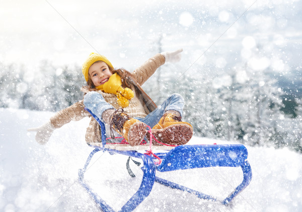 Foto stock: Criança · menina · little · girl · trenó · equitação