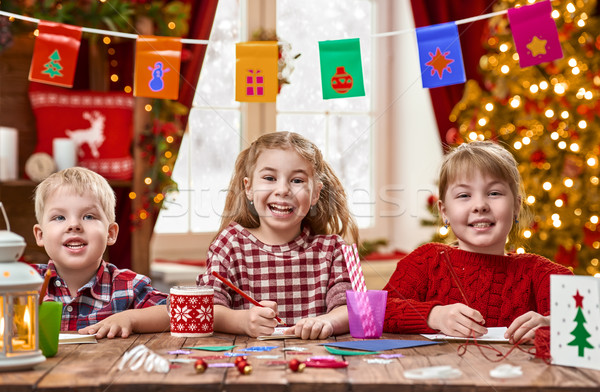 Kinderen kaarten vrolijk christmas gelukkig Stockfoto © choreograph