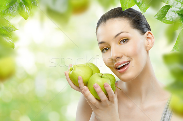 Verde manzana hermosa esbelto nina alimentación saludable Foto stock © choreograph