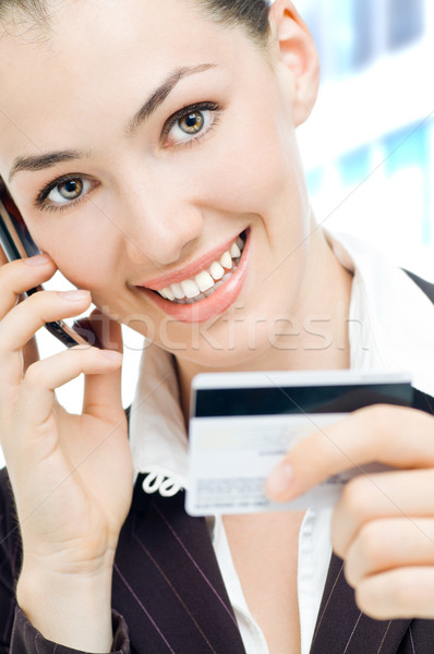 Hitelkártya portré fiatal nő vásárlás online nő Stock fotó © choreograph