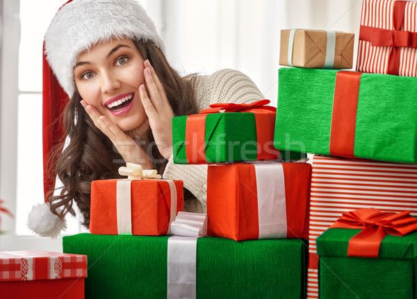 Stockfoto: Vrouw · geschenken · mooie · jonge · vrouw · meisje