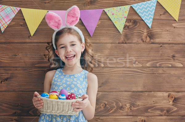 Lány visel nyuszi fülek aranyos kicsi Stock fotó © choreograph