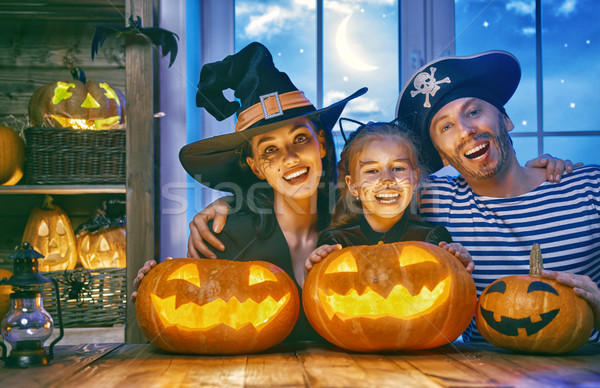 Aile halloween anne baba kız Stok fotoğraf © choreograph