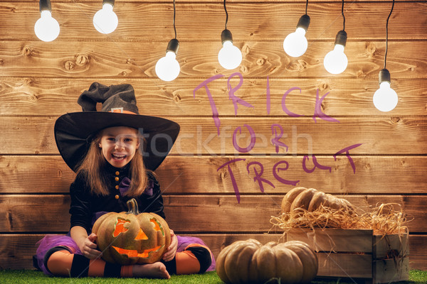 Piccolo strega zucca felice halloween cute Foto d'archivio © choreograph
