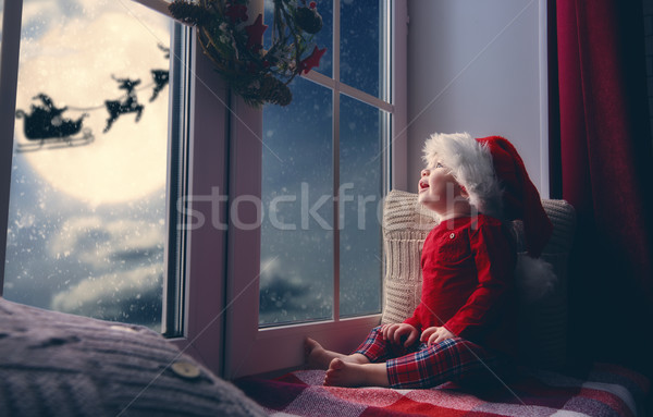 Stockfoto: Vergadering · venster · vrolijk · christmas · gelukkig