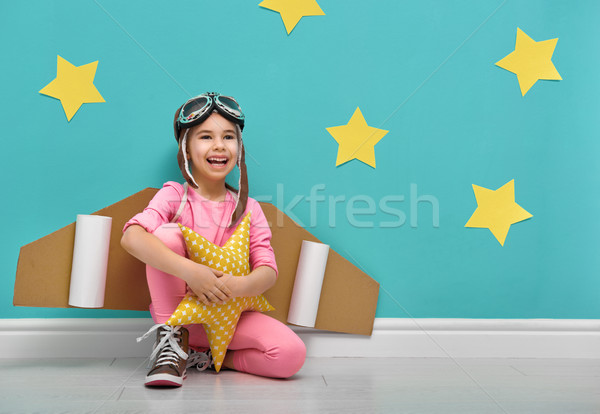 Stock fotó: Lány · űrhajós · jelmez · kicsi · gyermek · játszik