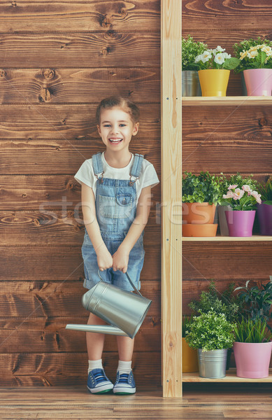 Lány gondoskodó növények aranyos gyermek locsol Stock fotó © choreograph