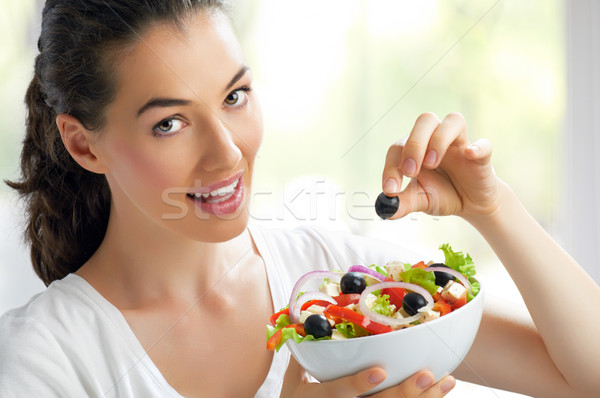 Alimentação saudável comida beautiful girl mulher boca retrato Foto stock © choreograph
