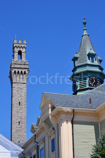 Stock fotó: Kilátás · városháza · zarándok · felhők · óra · kék