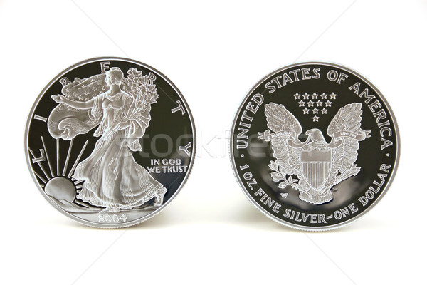 Foto stock: Dois · prata · dólares · americano · Águia · moedas