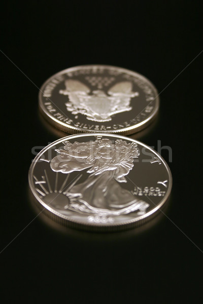 Foto stock: Dos · plata · dólares · americano · águila · monedas