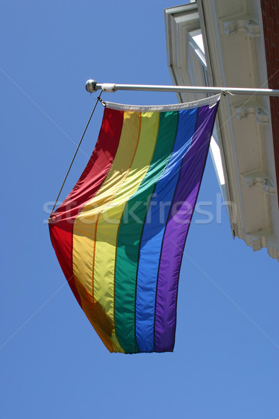 Homosexuell Stolz Flagge hängen Gebäude Montreal Stock foto © chrisbradshaw