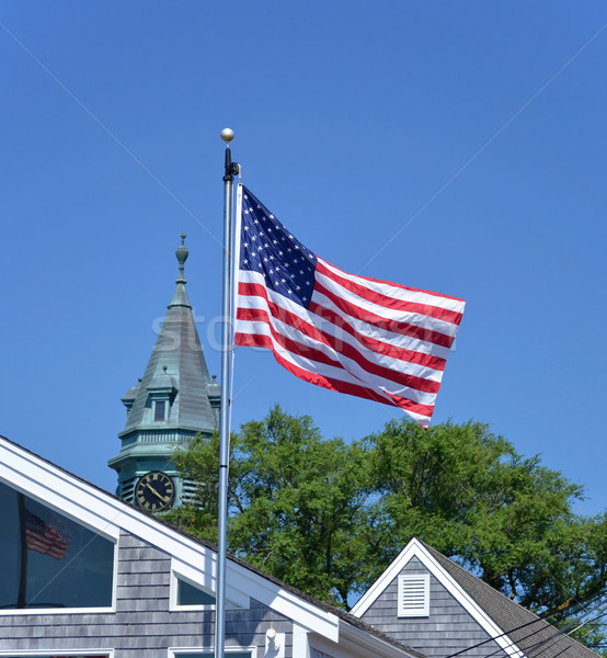 Flagge Ansicht Rathaus Wolken Uhr blau Stock foto © chrisbradshaw