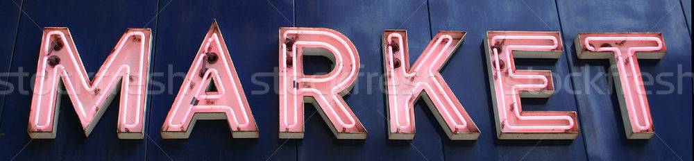 Rynku podpisania różowy neon świetle czerwony Zdjęcia stock © chrisbradshaw