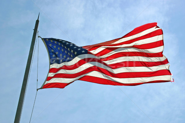 Amerykańską flagę wiatr banderą wolności biały Zdjęcia stock © chrisbradshaw