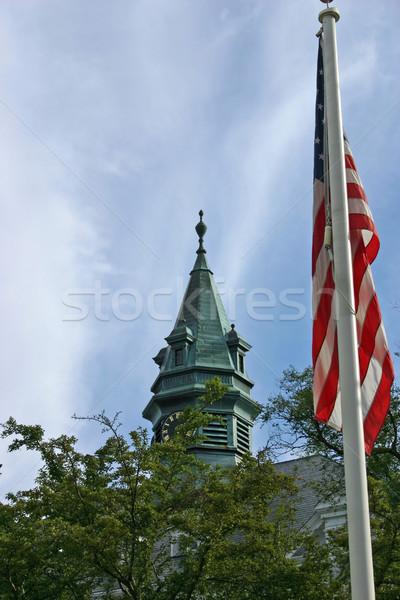 Ratusz widoku niebo chmury zegar banderą Zdjęcia stock © chrisbradshaw
