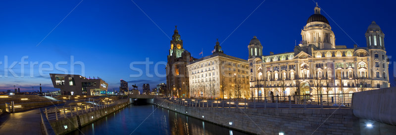 Stockfoto: Liverpool · panoramisch · schemering · drie · koninklijk