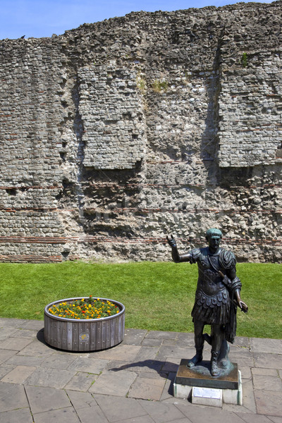 Statue of Roman Emperor Trajan and Remains of London Wall Stock photo © chrisdorney