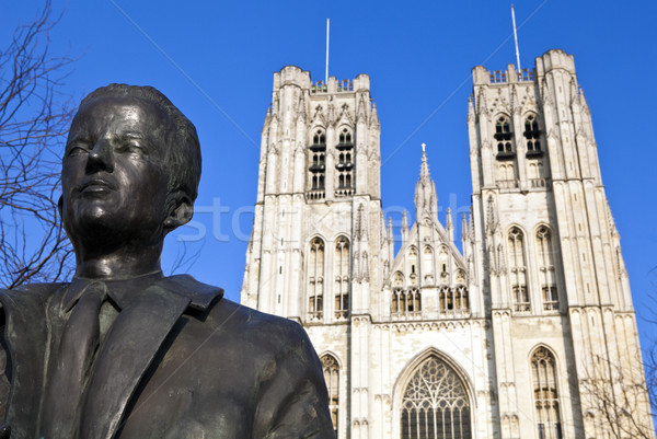 King Baudouin Statue & St. Michael and St. Gudula Cathedral in B Stock photo © chrisdorney