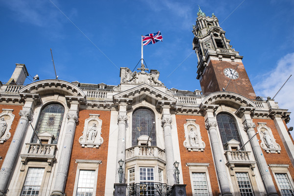 Rathaus nachschlagen Turm beeindruckend Reise Flagge Stock foto © chrisdorney