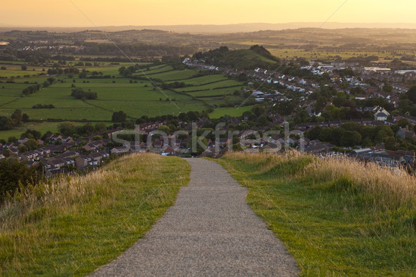Walking down from the Glastonbury Tor at Sunset Stock photo © chrisdorney
