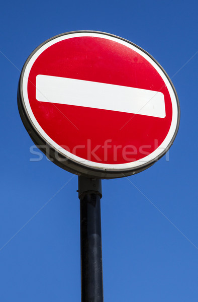 Foto stock: Não · assinar · blue · sky · atrás · estrada · segurança