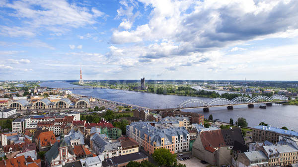 Kilátás templomtorony Riga torony templom látnivalók Stock fotó © chrisdorney
