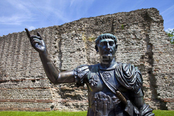 Statue of Roman Emperor Trajan and Remains of London Wall Stock photo © chrisdorney