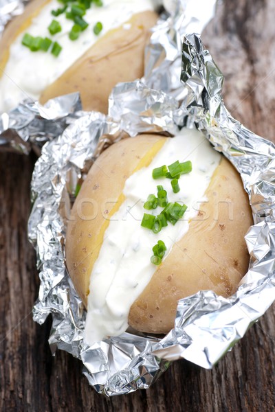 Stock foto: Gebacken · Kartoffeln · Kartoffel · Essen · Kraut