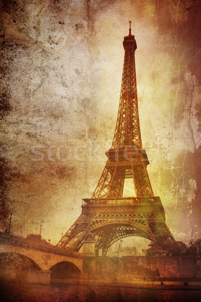 Stockfoto: Eiffeltoren · grunge · hemel · kaart · verf · achtergrond
