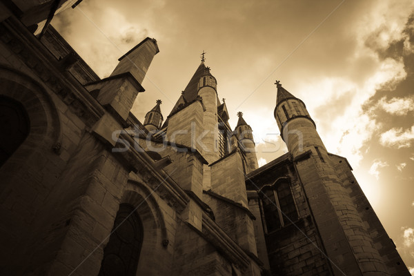 Stok fotoğraf: Kilise · şehir · Fransa · gökyüzü · seyahat · Retro