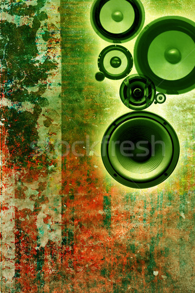 Zene grunge zöld hangfalak buli fal Stock fotó © chrisroll