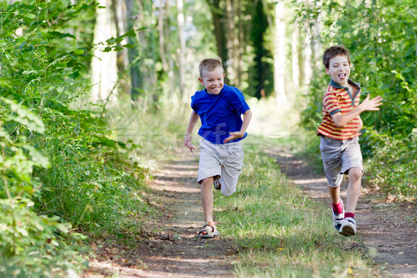 Stockfoto: Jonge · kinderen · lopen · natuur · bos · kind