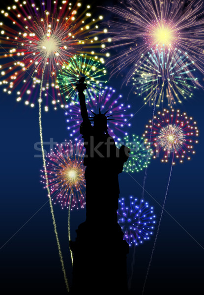 Feux d'artifice happy new year ville New York City nuit liberté Photo stock © cienpies
