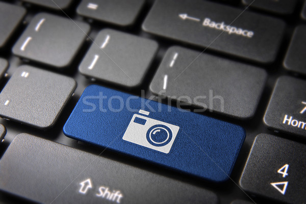 Blue Camera keyboard key , Entertainment background Stock photo © cienpies