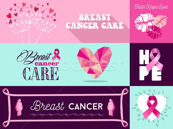 Breast cancer awareness campaign graphic elements set Stock photo © cienpies