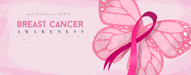 Stockfoto: Borstkanker · bewustzijn · banner · roze · vlinder · dag
