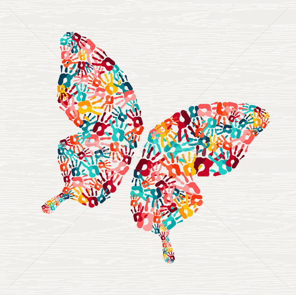 Ludzka ręka wydruku Motyl kolorowy farby Zdjęcia stock © cienpies