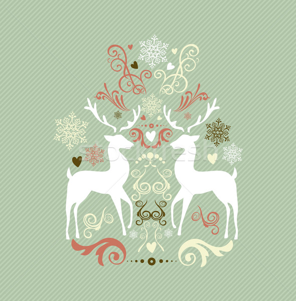 Stock photo: Vintage Merry Christmas decoration with reindeers EPS10 file.