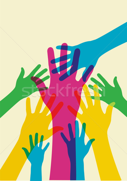 Pomoc ręce wielobarwny ilustracja świetle wektora Zdjęcia stock © cienpies