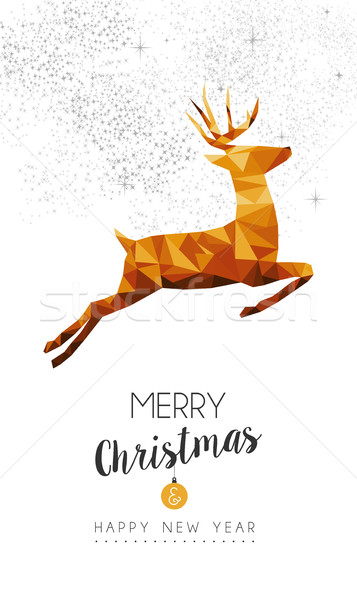 Gold Christmas and new year deer low poly art Stock photo © cienpies